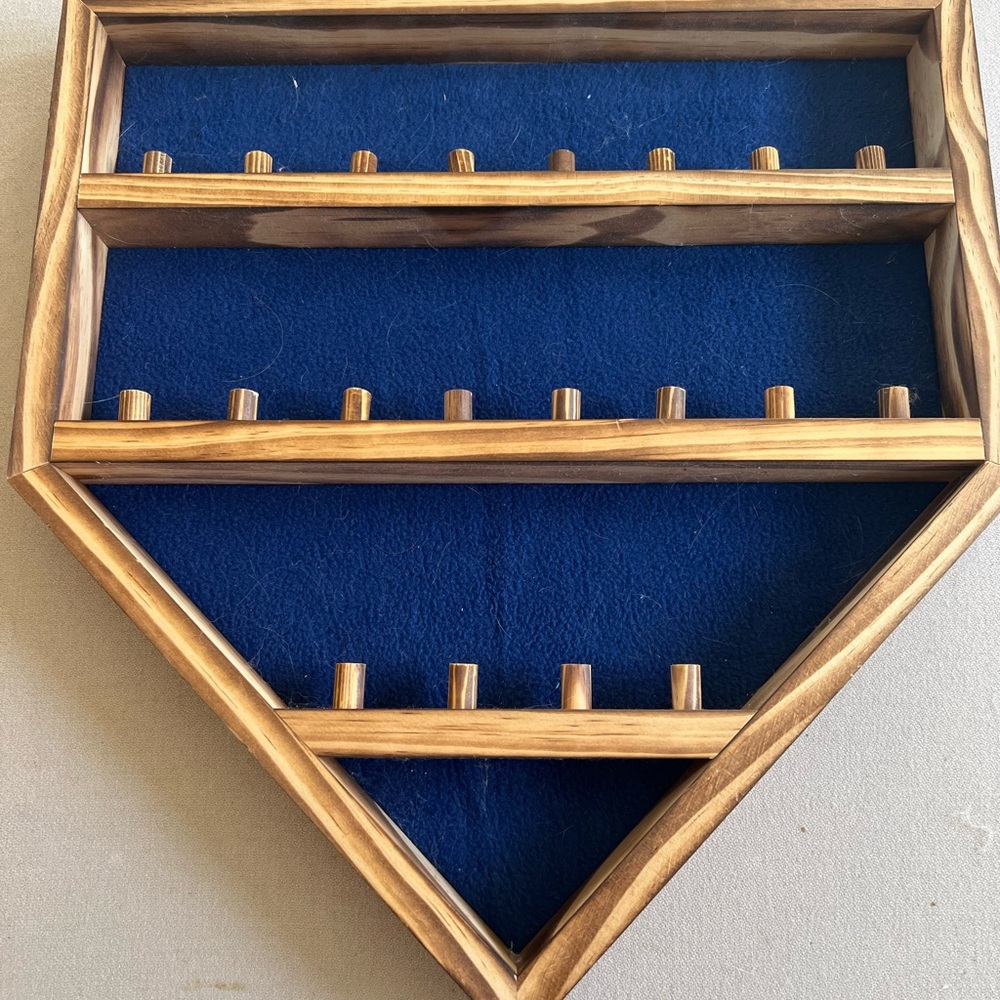 Wooden 20 Ring Display Rack with Blue Backing